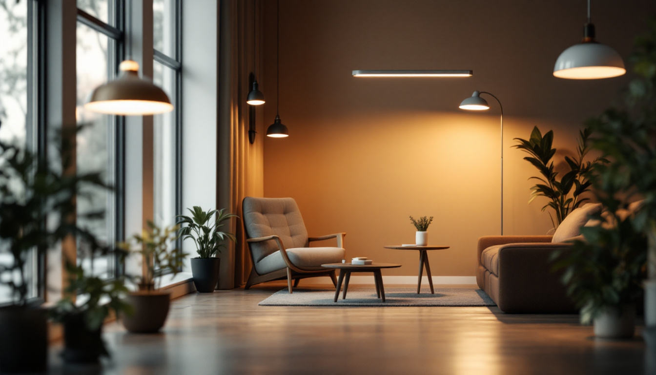 A photograph of a well-lit interior space showcasing a variety of stylish led fixtures in use