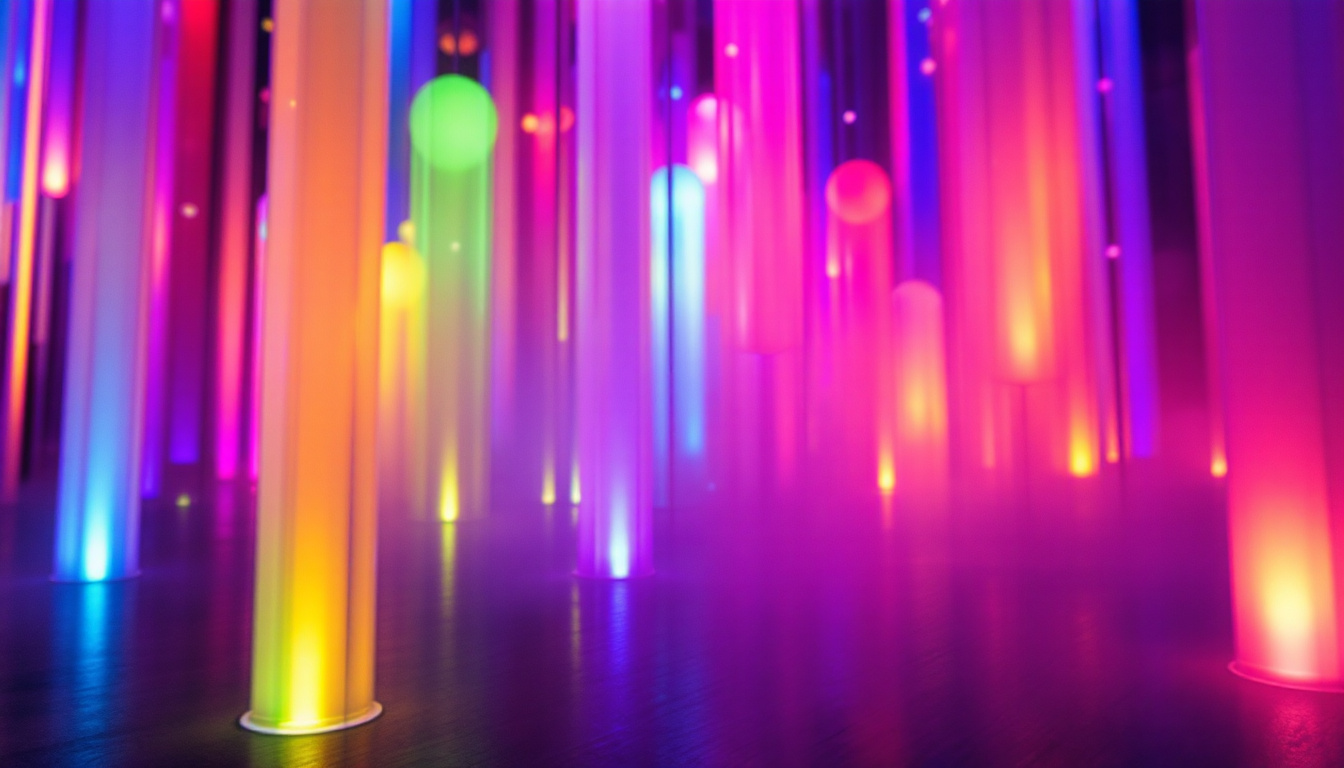 A photograph of a vibrant scene showcasing various colored lights in a dynamic setting