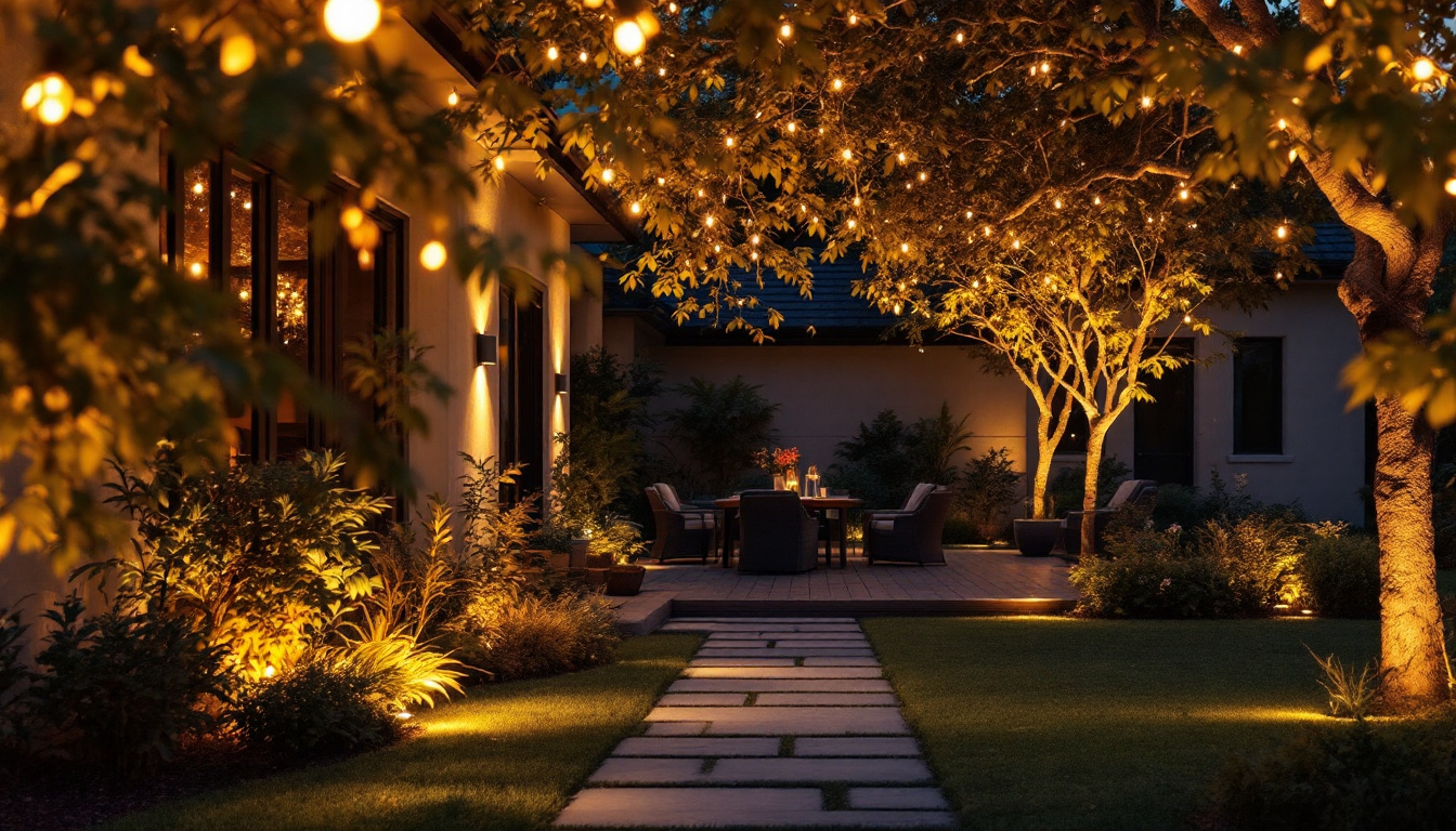 A photograph of a beautifully illuminated outdoor space at dusk