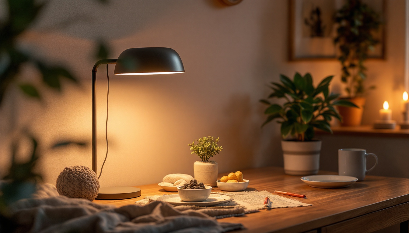 A photograph of a stylish upward lighting lamp illuminating a cozy interior space