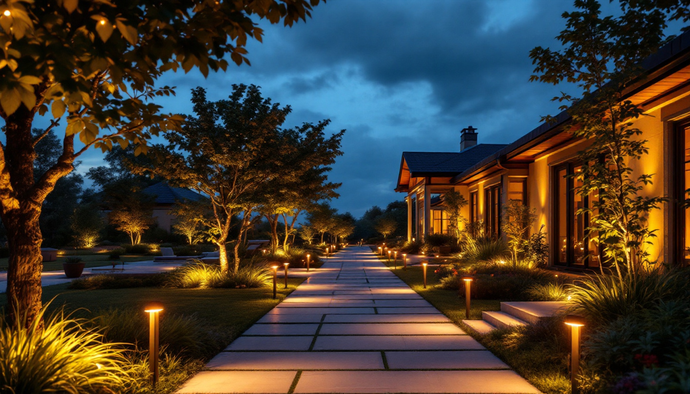 A photograph of a beautifully illuminated outdoor space at dusk