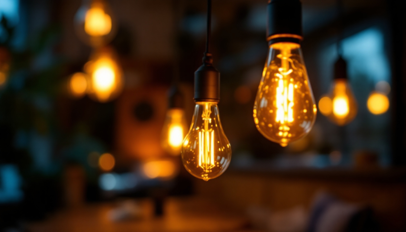 A photograph of a stylish light bulb fixture in a well-lit interior setting