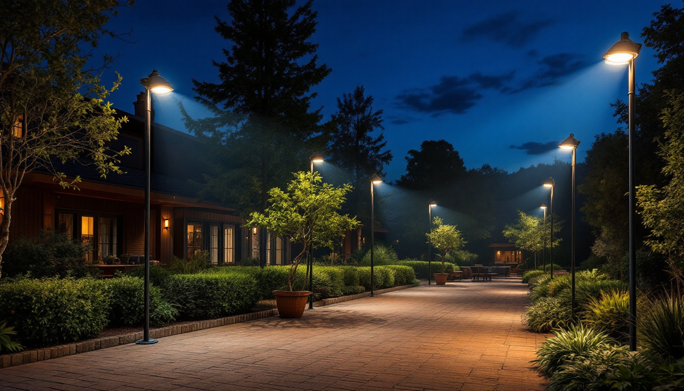 A photograph of a beautifully illuminated outdoor space at dusk