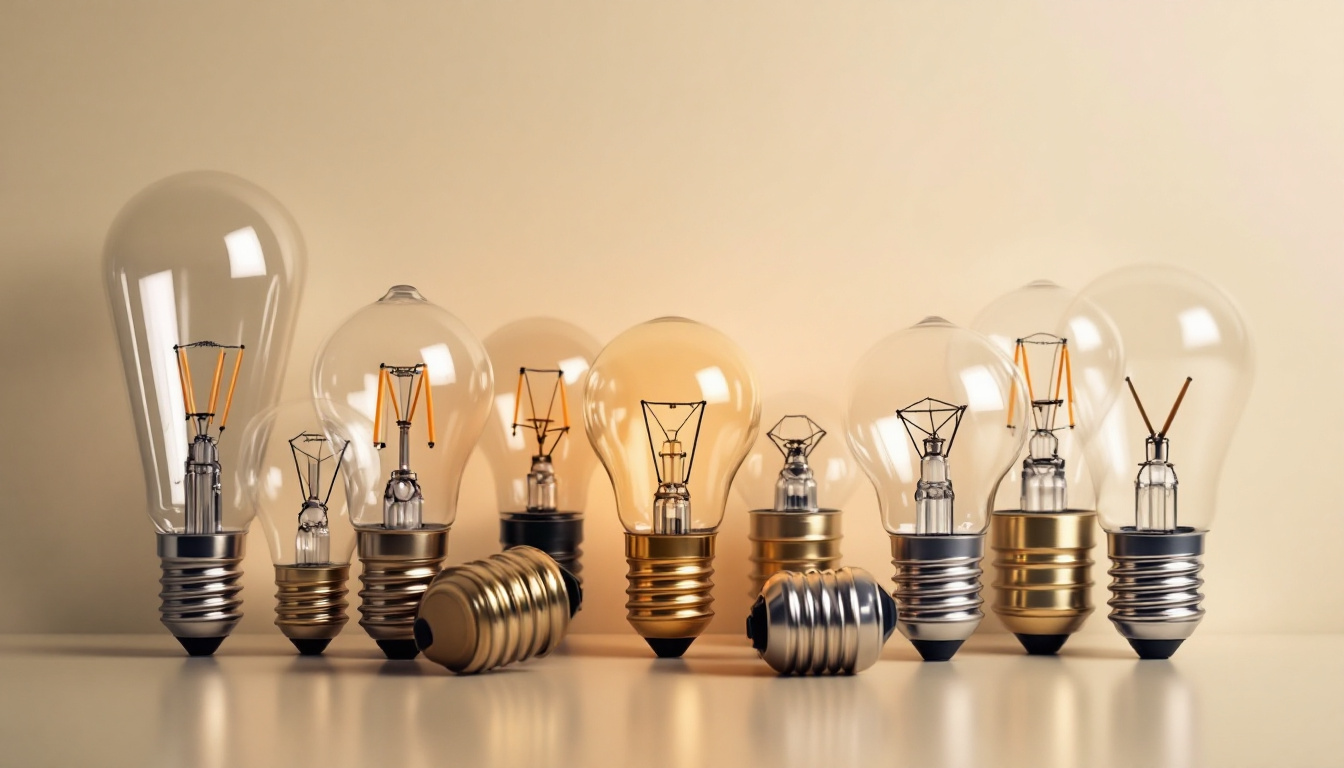 A photograph of various light bulb bases displayed together on a clean