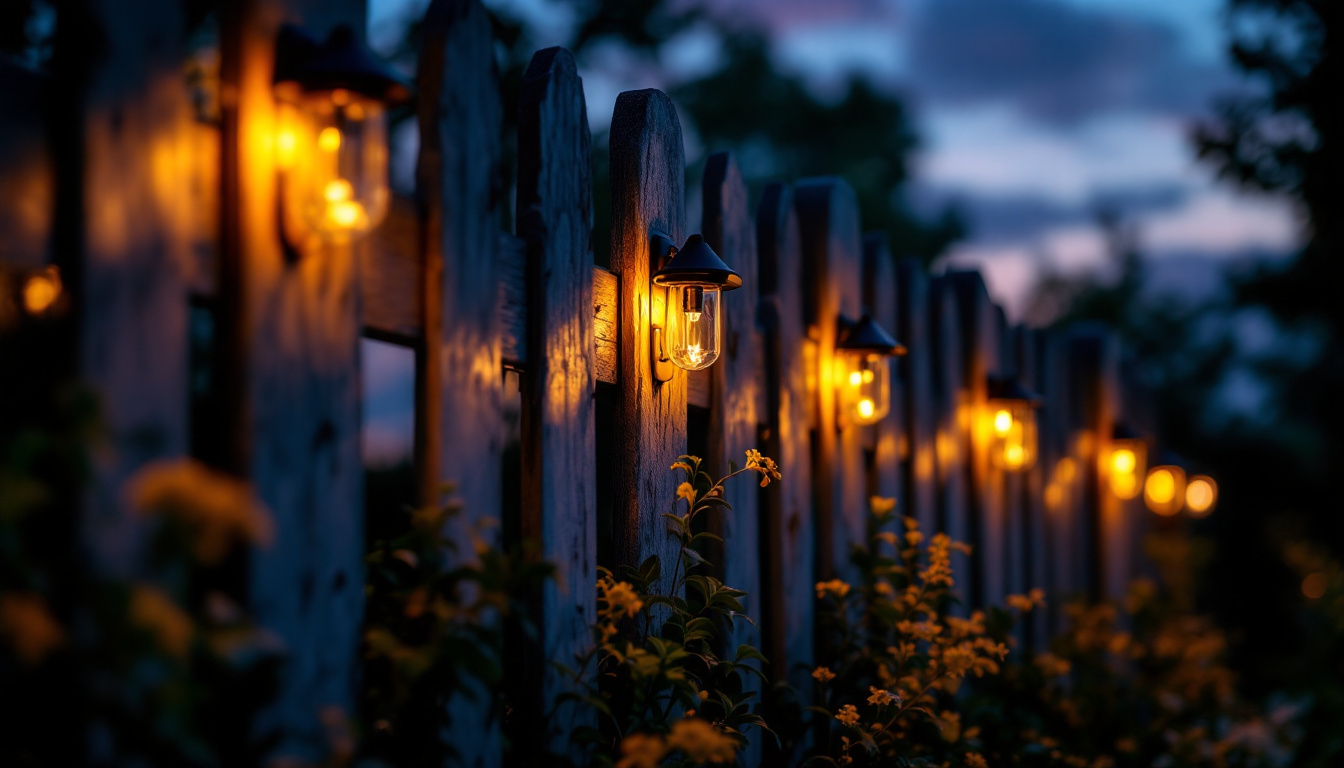 A photograph of a beautifully illuminated fence at dusk