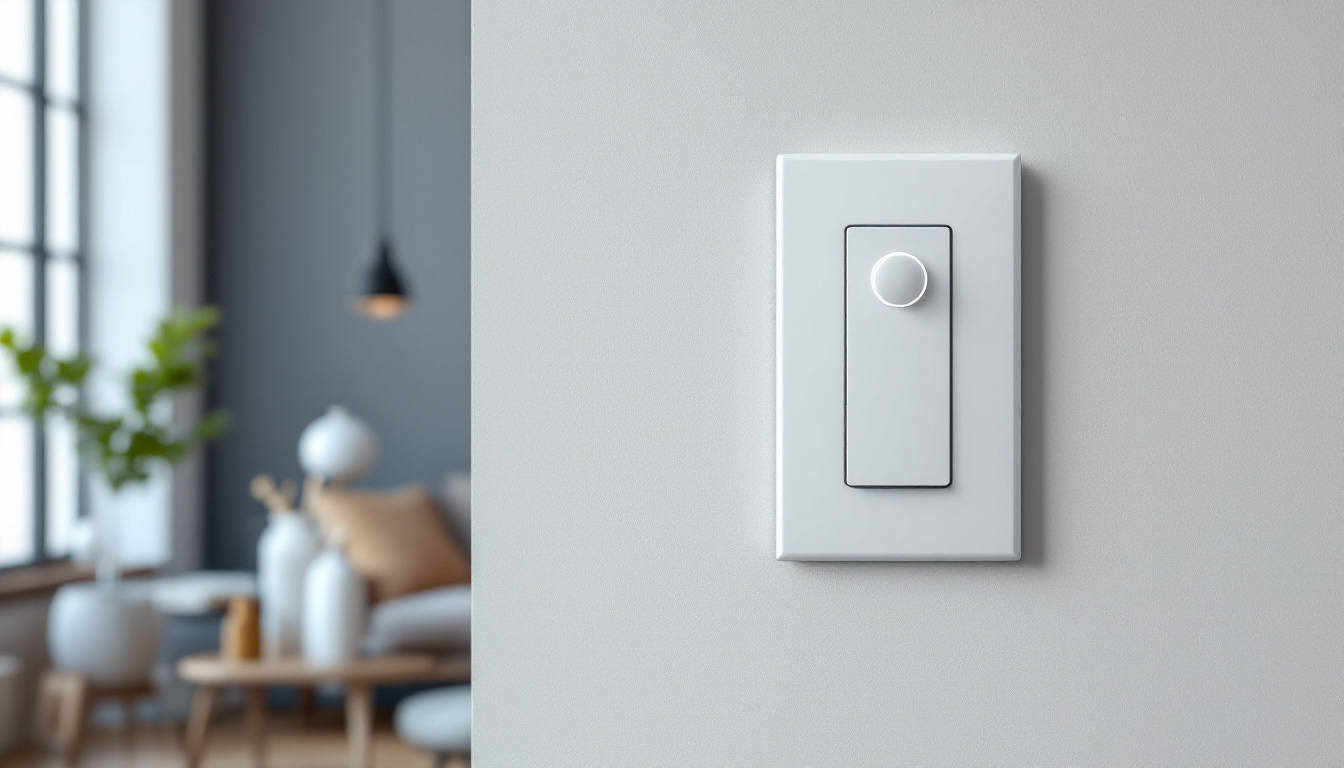 A photograph of a modern motion sensor light switch installed in a stylish indoor setting