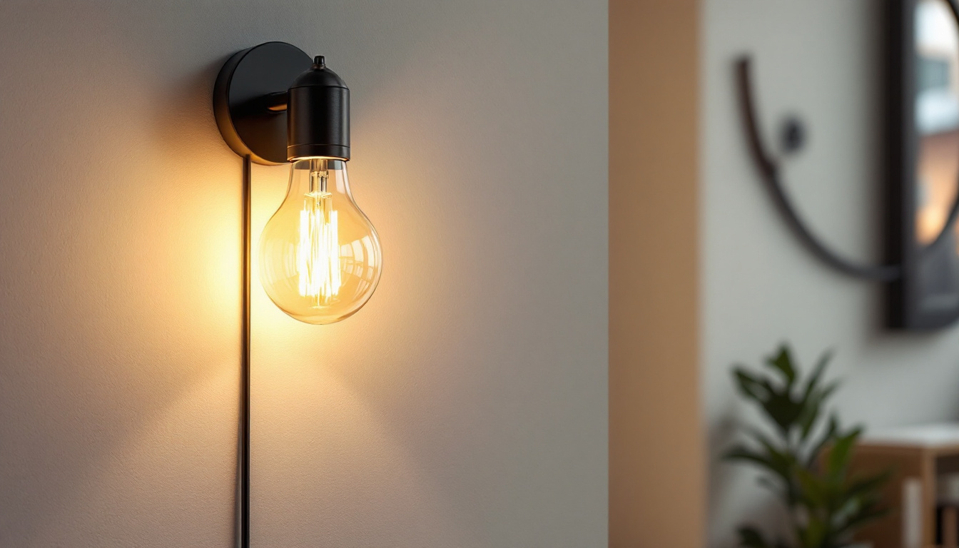 A photograph of capture a photograph of a stylish bulb wall lamp installed in a modern interior setting