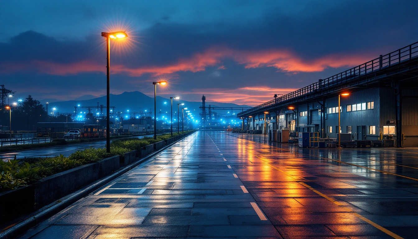 A photograph of a well-lit industrial or commercial space showcasing the vibrant illumination of led outdoor lights