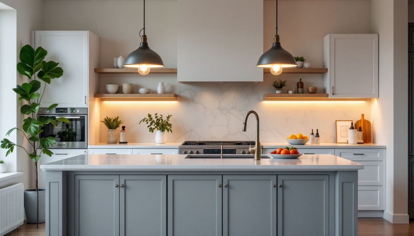 A photograph of a beautifully designed kitchen featuring a variety of island lights that showcase both affordable and high-end options