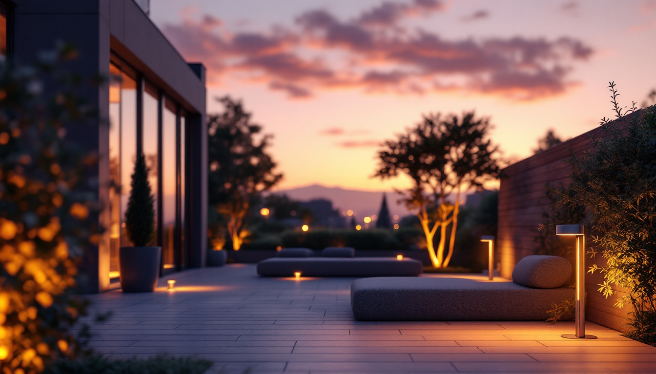 A photograph of a beautifully illuminated outdoor space featuring energy-efficient lighting solutions