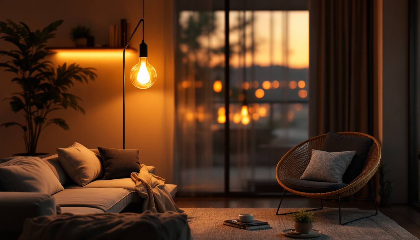 A photograph of a stylish modern living space illuminated by a type b lamp