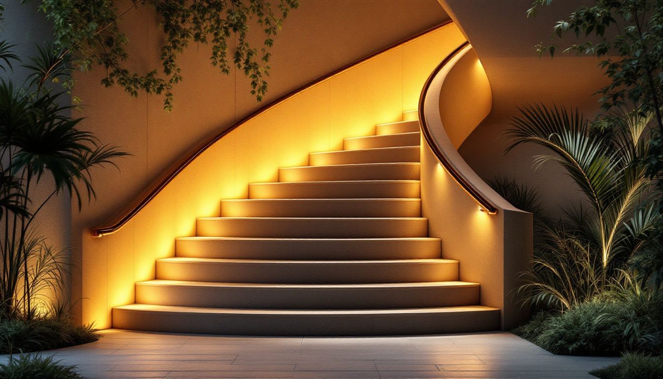 A photograph of a beautifully designed stairway illuminated by energy-efficient led lighting