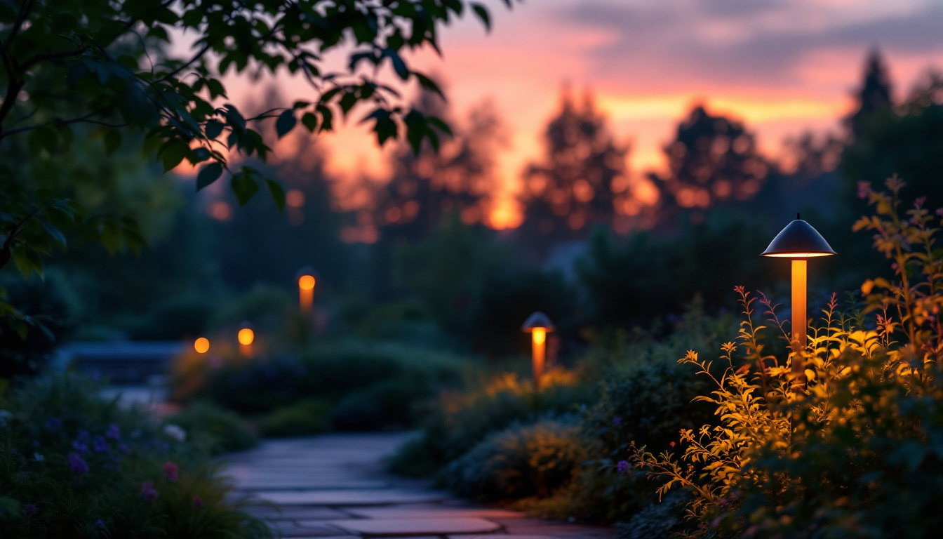 A photograph of a beautifully illuminated outdoor space at dusk