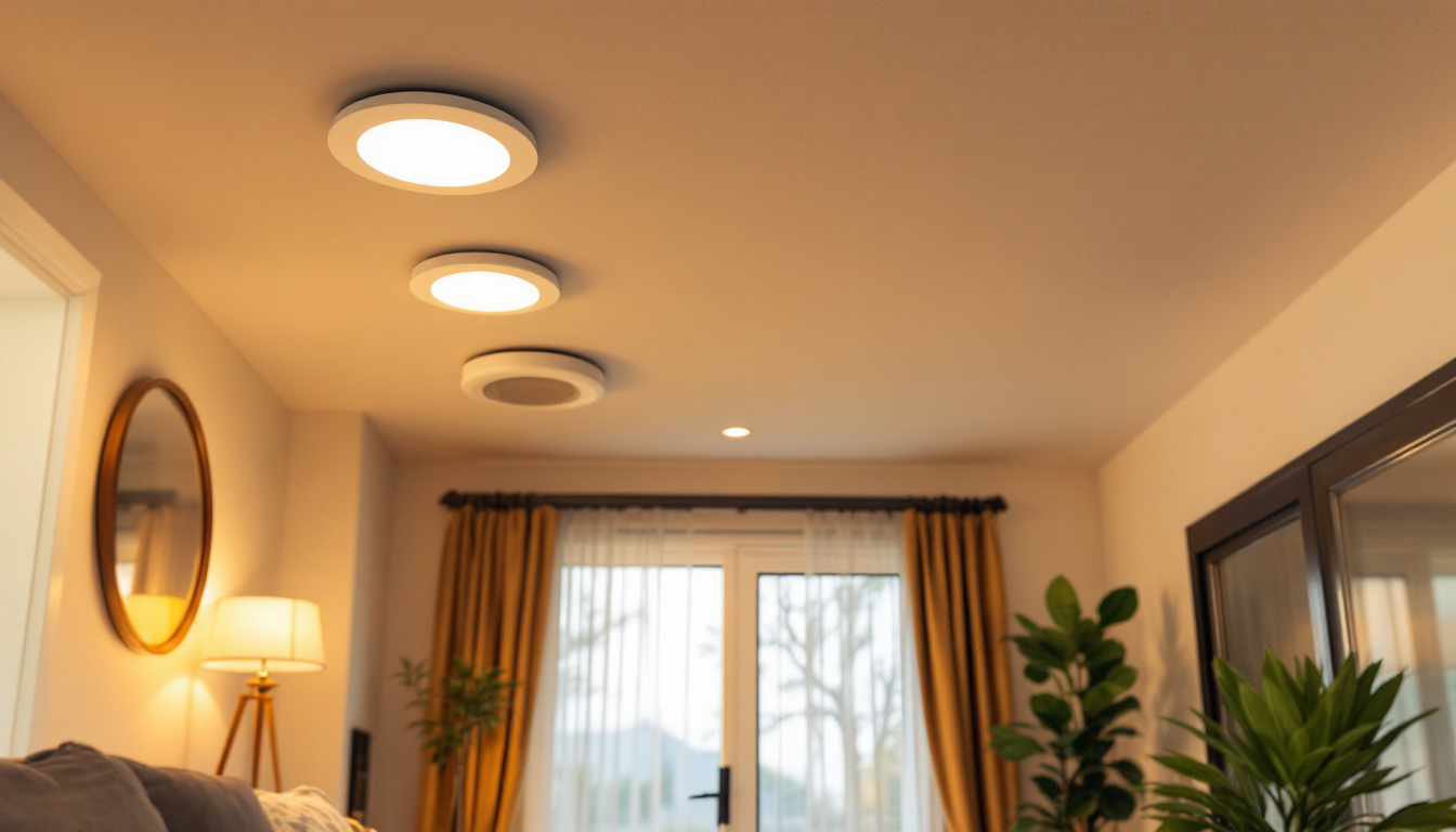 A photograph of a well-lit room showcasing various styles of recessed lighting fixtures