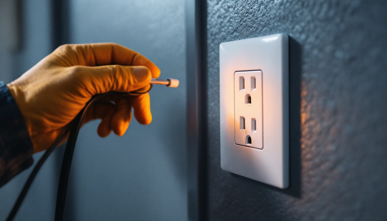 A photograph of a close-up of a modern outlet receptacle being installed or in use