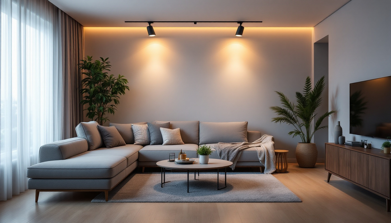 A photograph of a stylish modern living space illuminated by sleek led pot lights