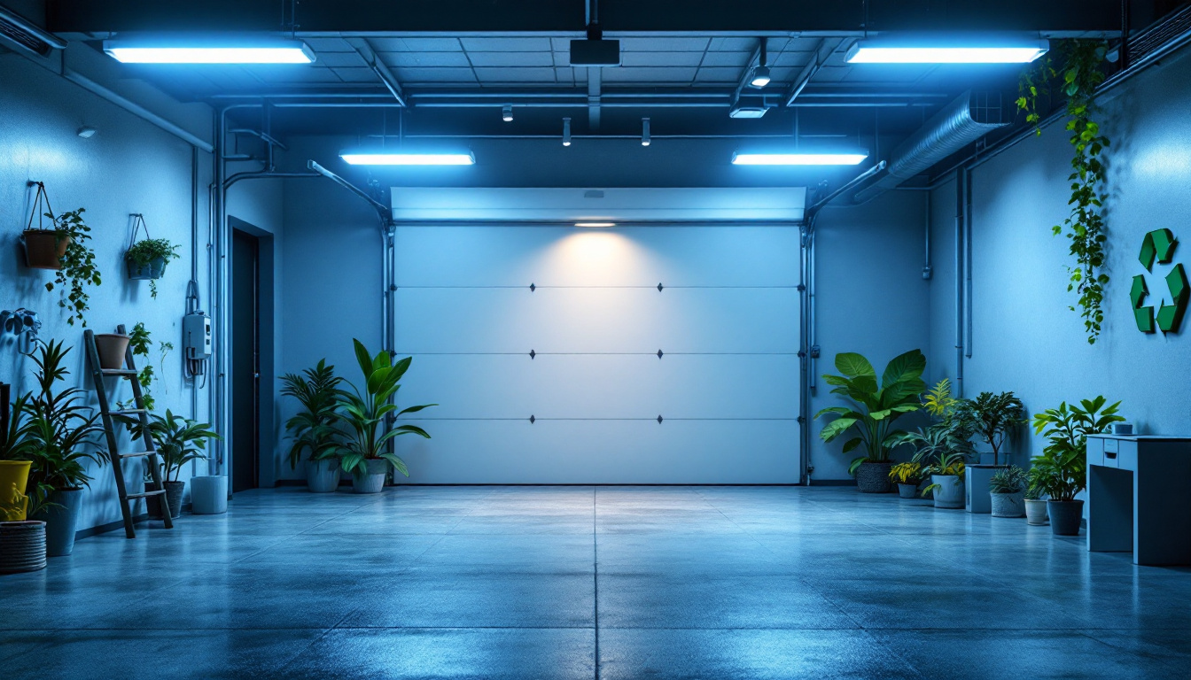 A photograph of a well-lit garage showcasing energy-efficient led light fixtures