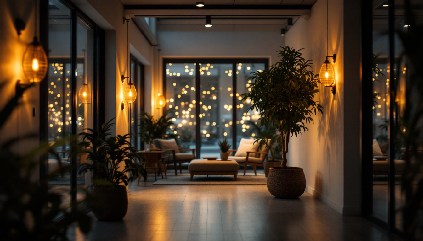 A photograph of a modern indoor space illuminated by motion sensor lights