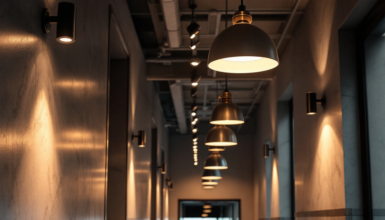 A photograph of an elegantly designed hall featuring a variety of stylish light fixtures that showcase optimal illumination