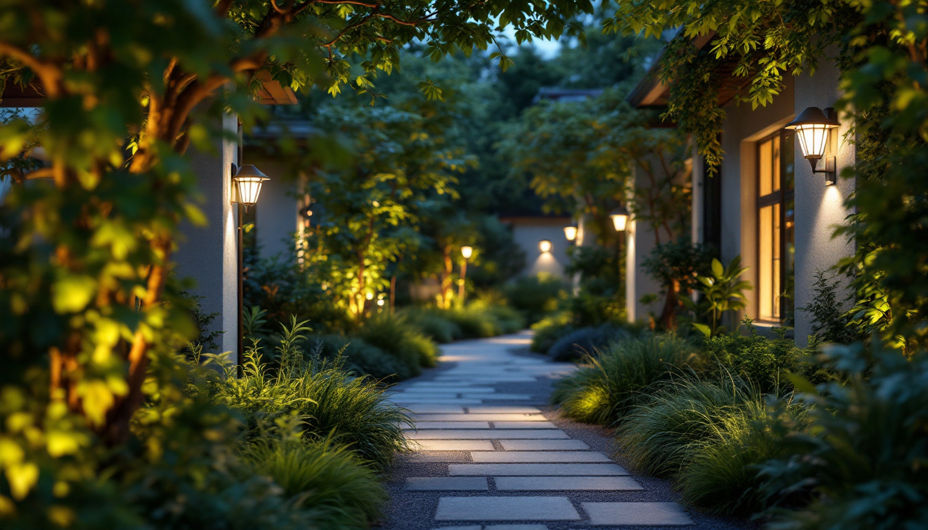 A photograph of capture a photograph of a beautifully illuminated outdoor space featuring energy-efficient security lights