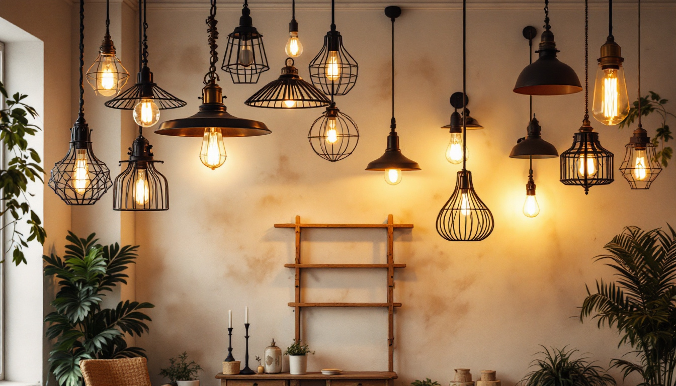 A photograph of a beautifully lit room showcasing various styles of hanging ceiling lights