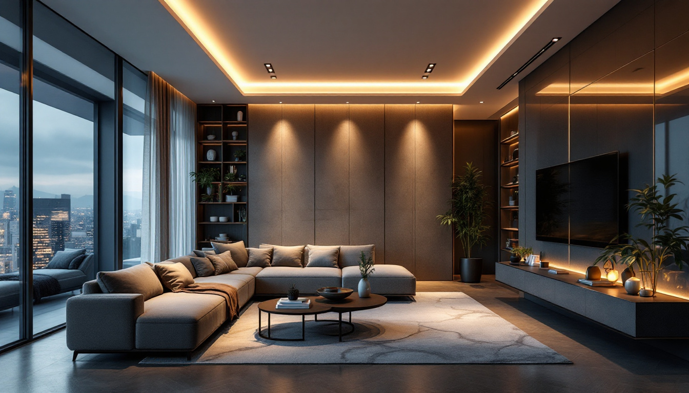 A photograph of a stylish modern living space featuring sleek retrofit recessed lighting