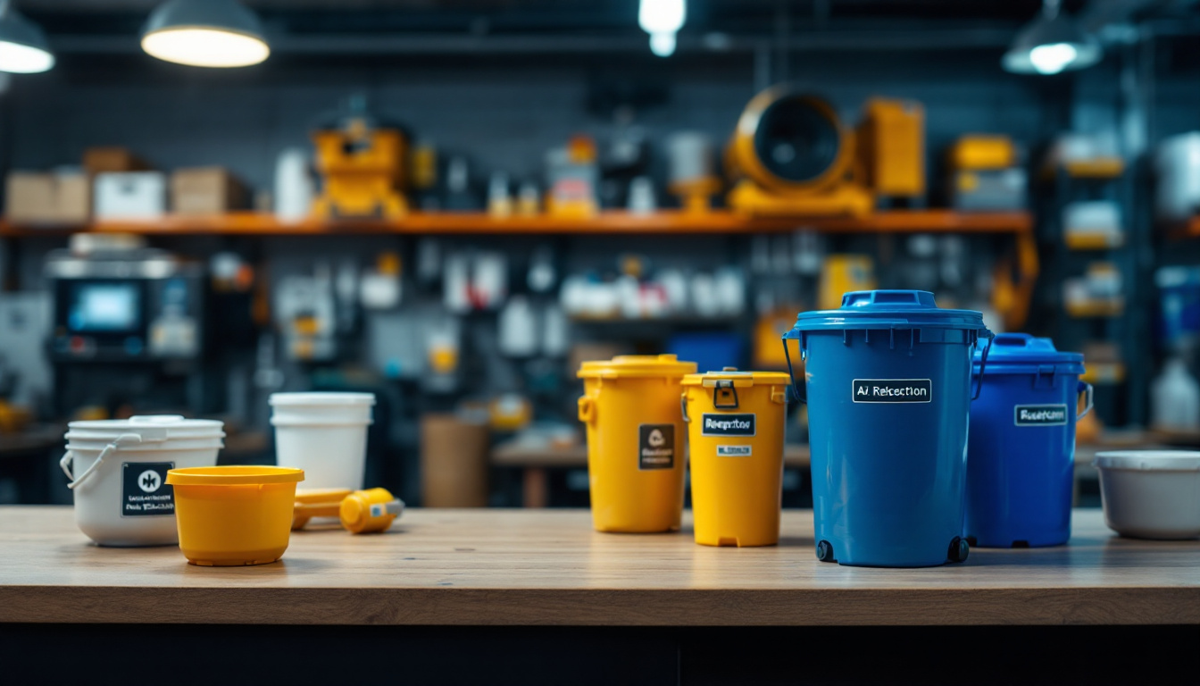 A photograph of a well-organized workspace featuring various types of receptacles in use