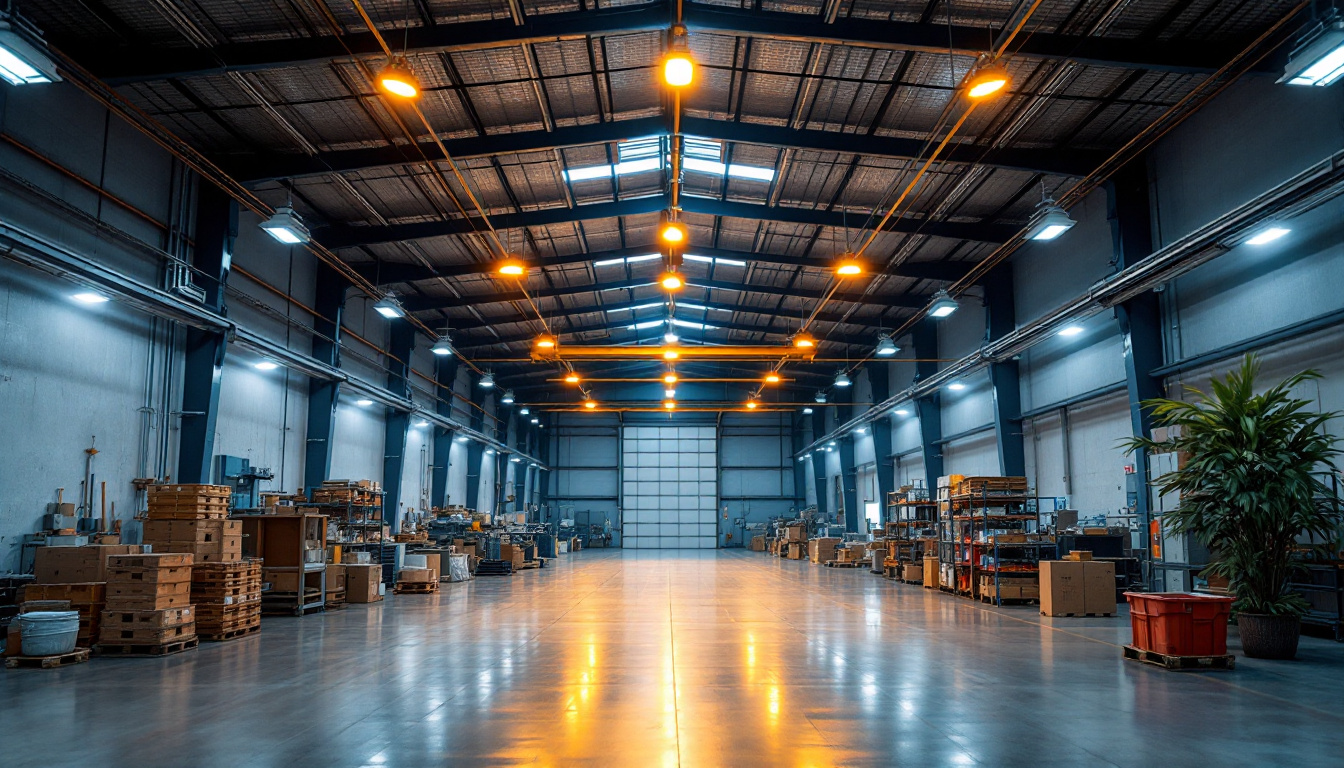 A photograph of a spacious industrial workshop or retail space illuminated by bright