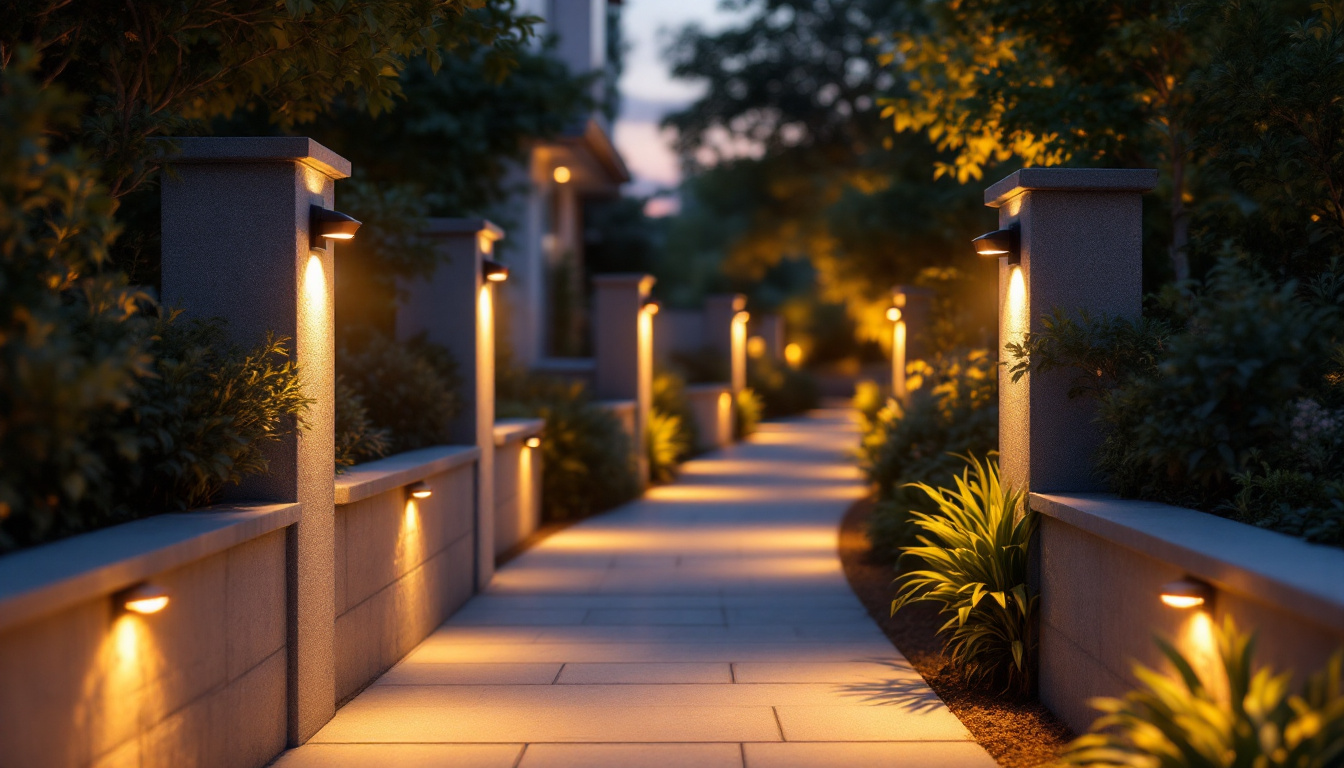 A photograph of a beautifully illuminated outdoor space featuring solar external wall lights