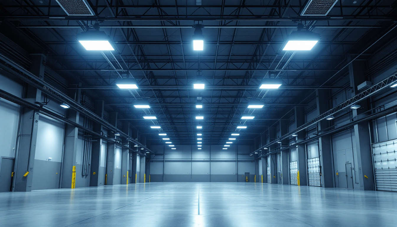 A photograph of a modern industrial space illuminated by bright