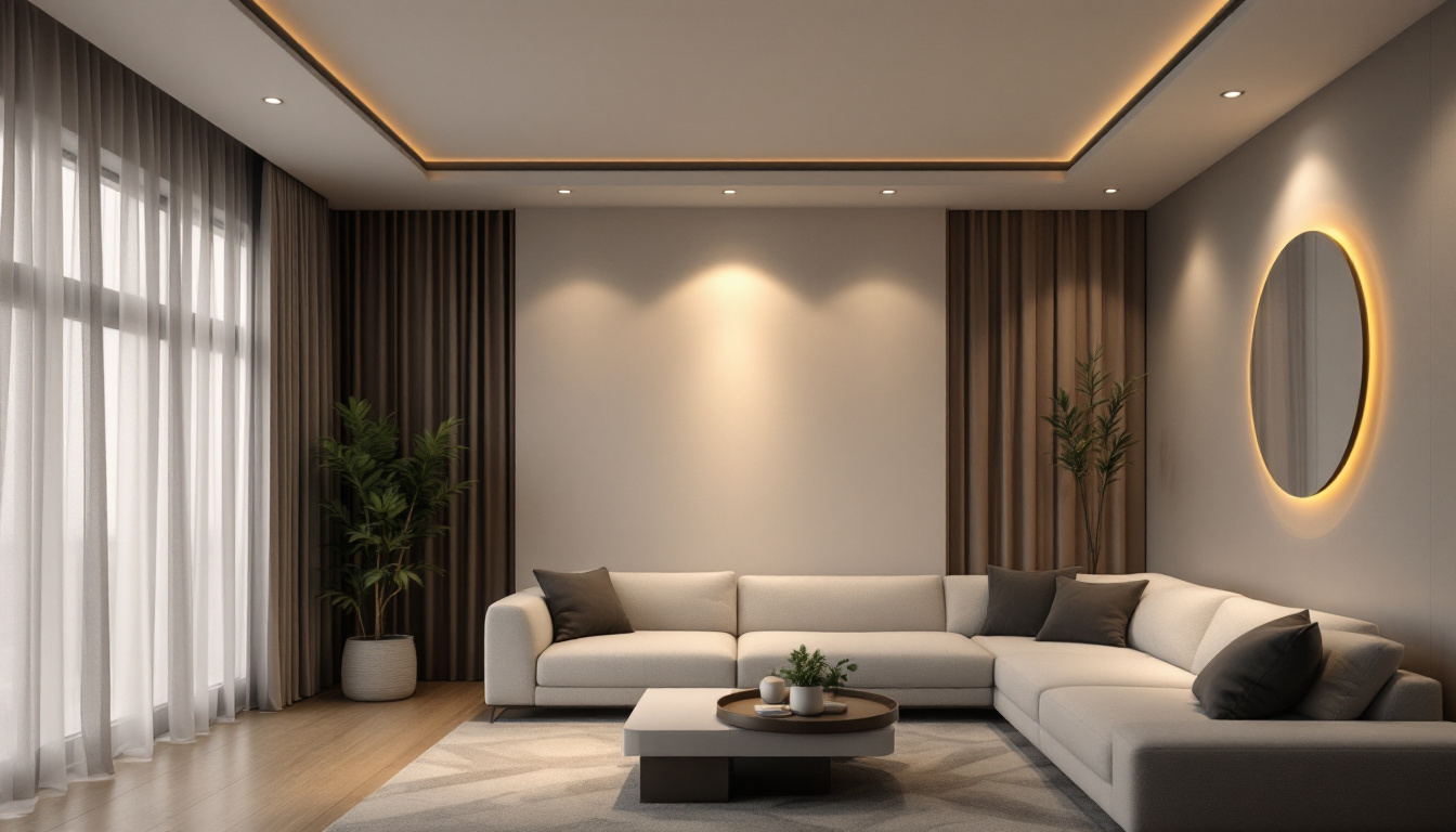 A photograph of a modern living space showcasing led recessed lights in action