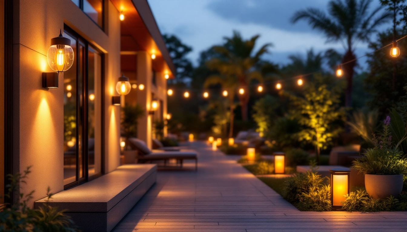 A photograph of a beautifully illuminated outdoor space featuring energy-efficient light fixtures