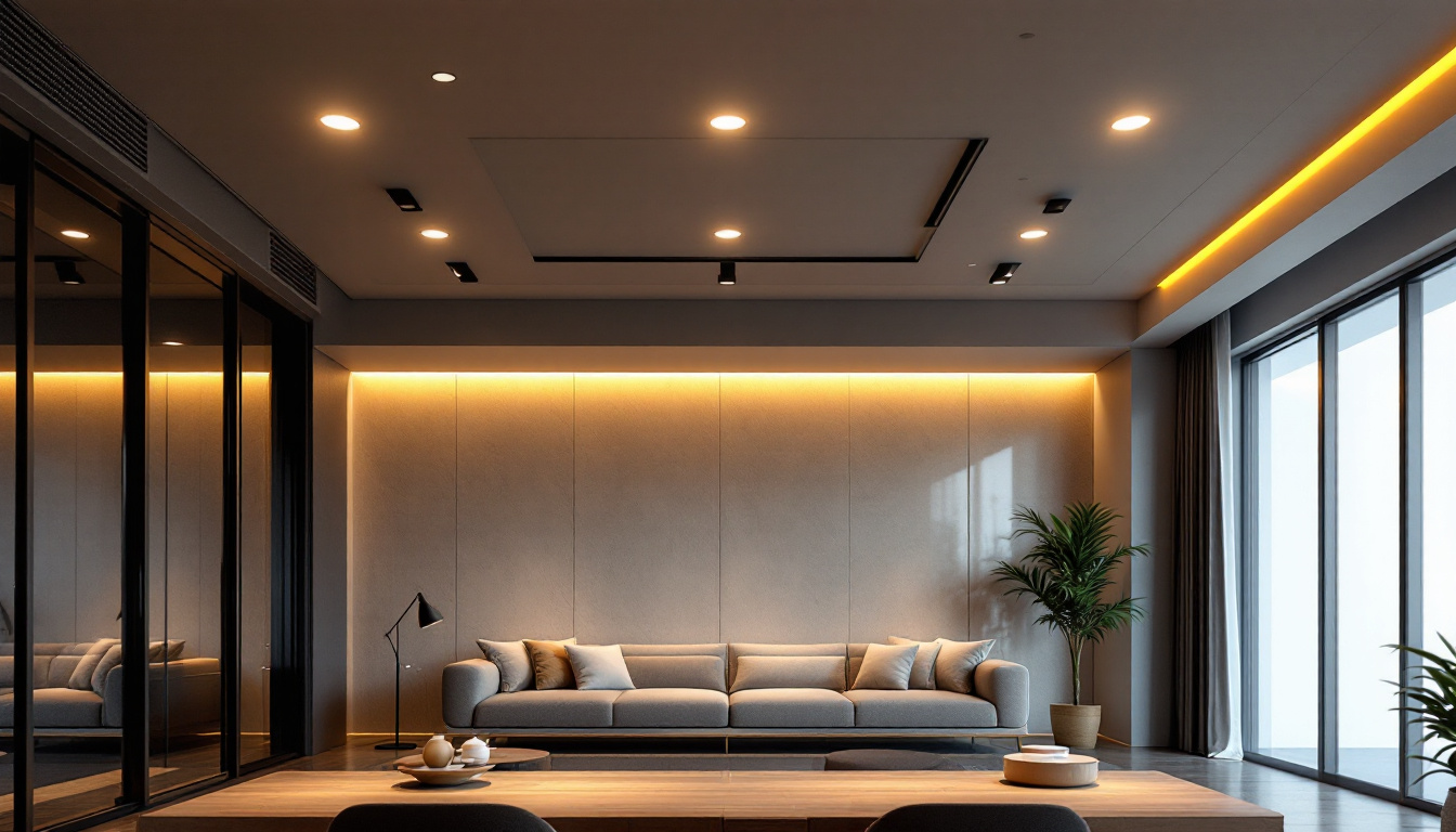 A photograph of a beautifully designed modern space featuring recessed ceiling lights