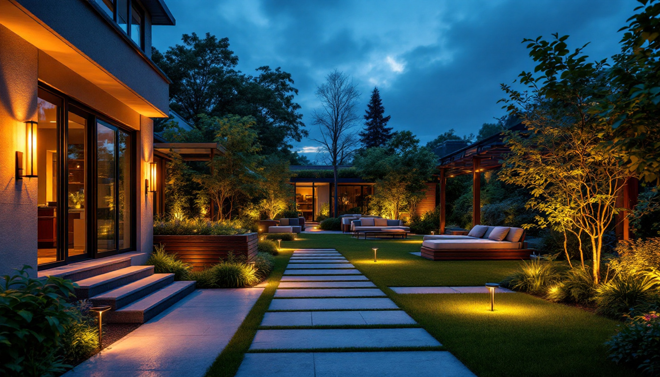 A photograph of a beautifully illuminated outdoor space at dusk