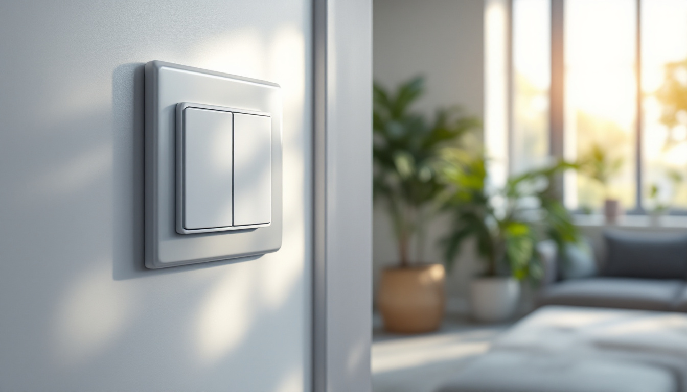 A photograph of a single pole light switch in a modern