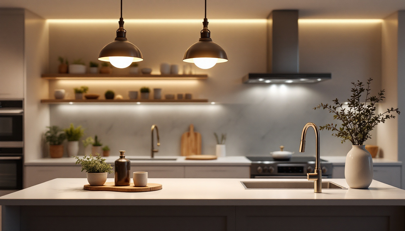 A photograph of capture a photograph of a beautifully designed kitchen featuring modern canned lighting