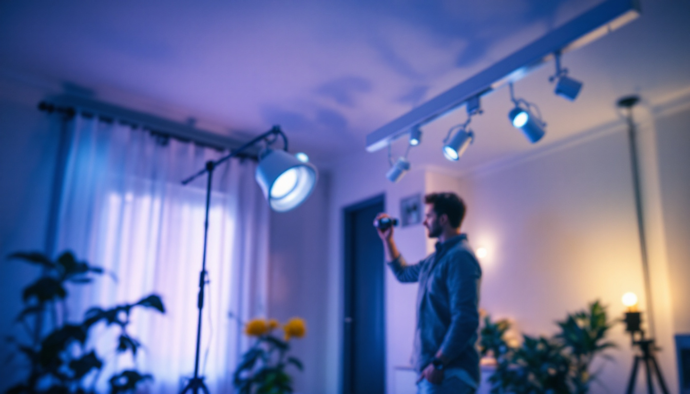 A photograph of capture a photograph of a well-lit room featuring a beautifully installed led track lighting system