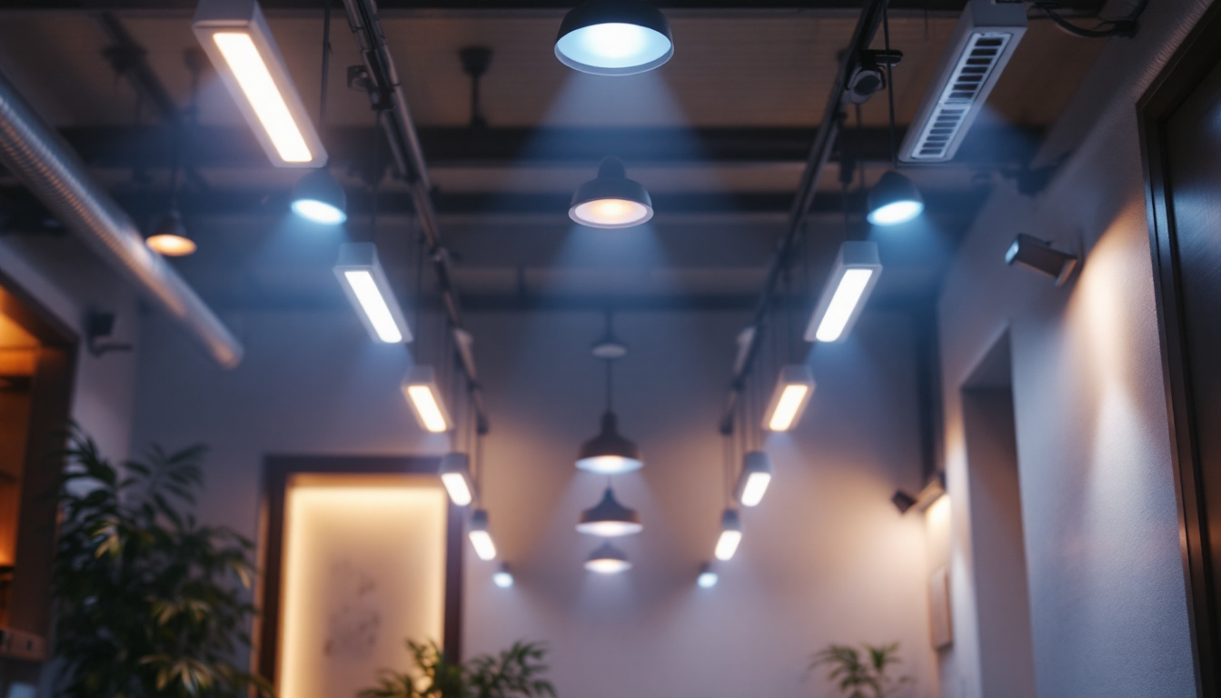 A photograph of a beautifully lit interior space showcasing various automatic led light fixtures in action