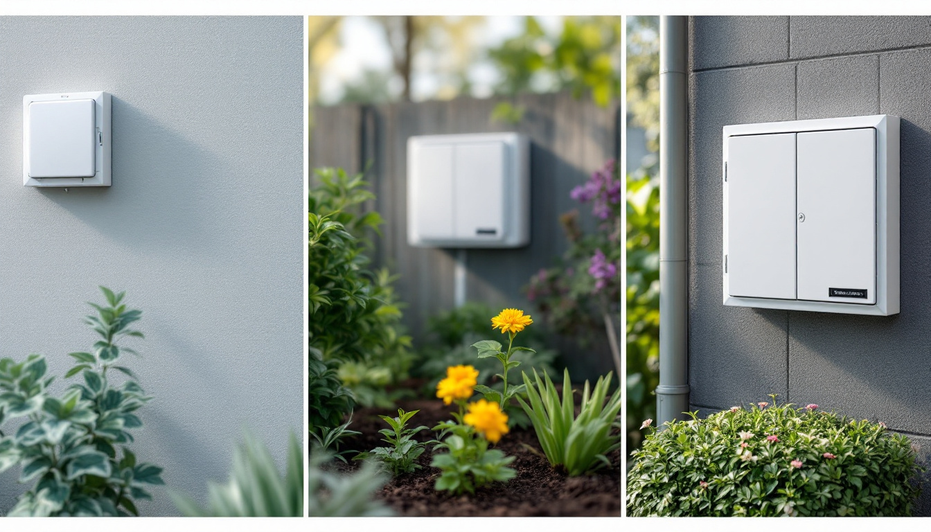 A photograph of a variety of outdoor electrical box covers in different settings