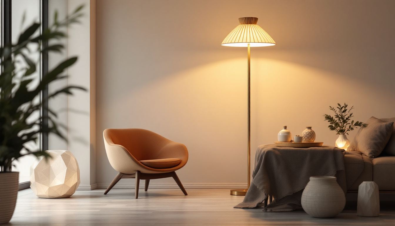 A photograph of a stylish shop floor lamp in a well-lit