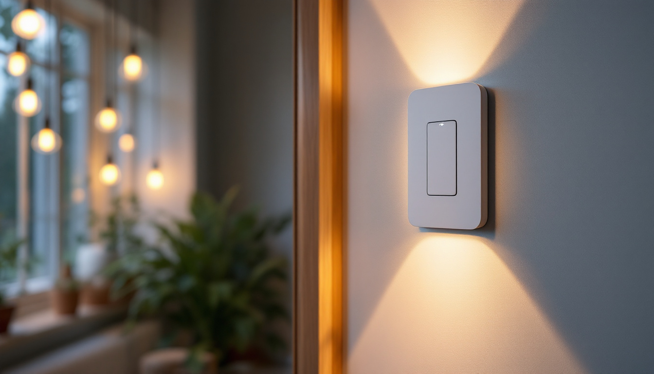 A photograph of a modern motion light switch installed in a stylish