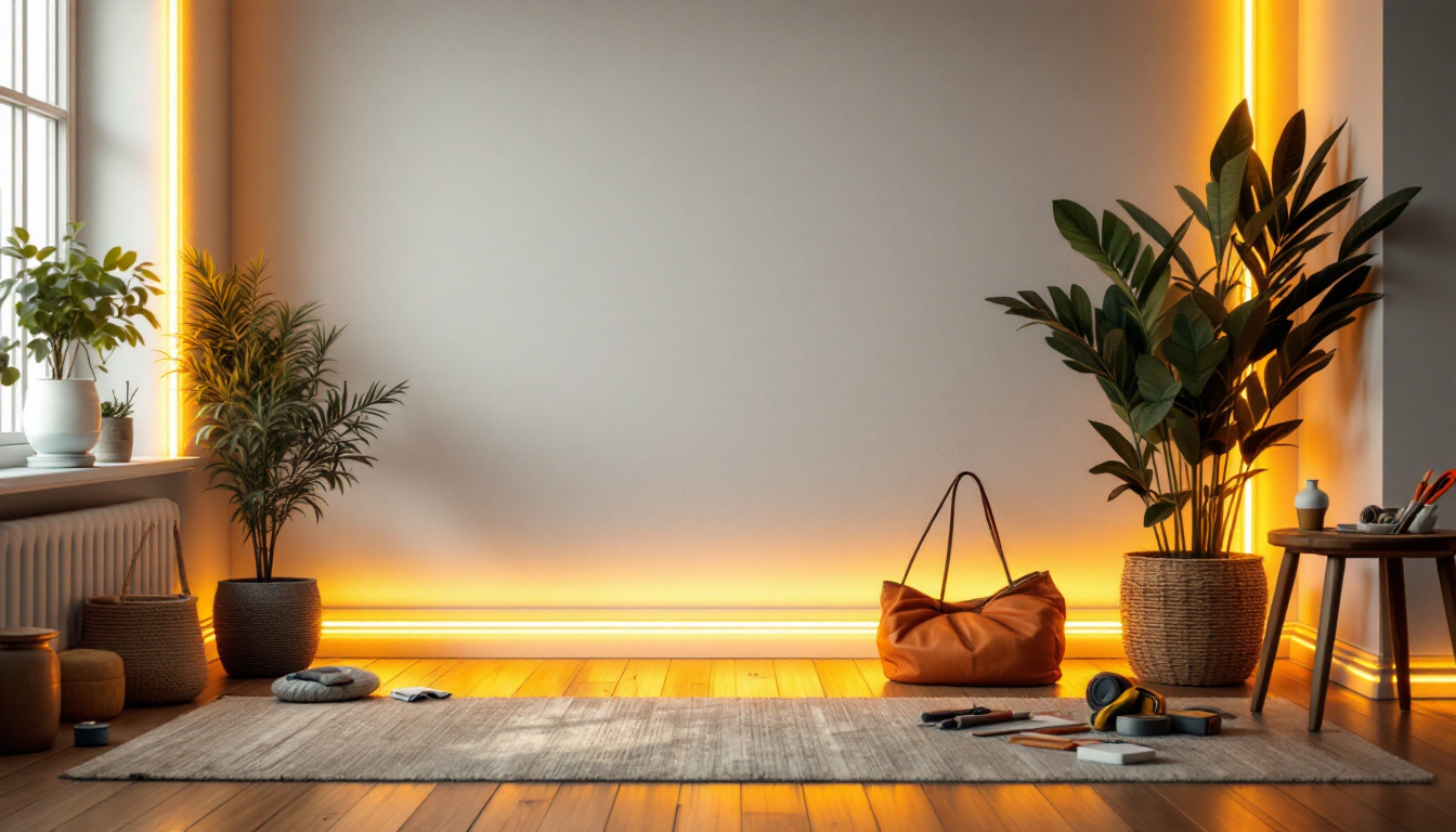 A photograph of capture a photograph of a well-lit room showcasing beautifully installed tape lights along architectural features