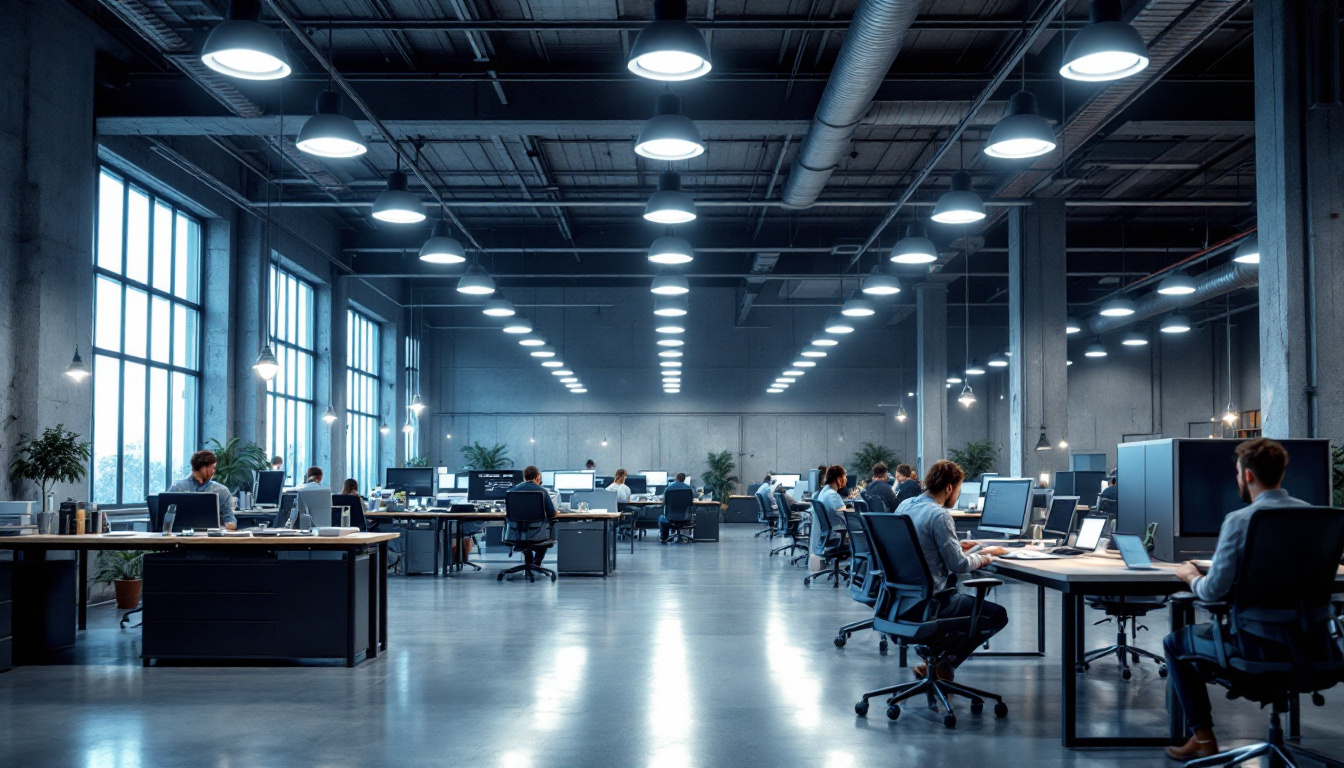 A photograph of a well-lit industrial or commercial space showcasing 4-inch recessed lighting in action