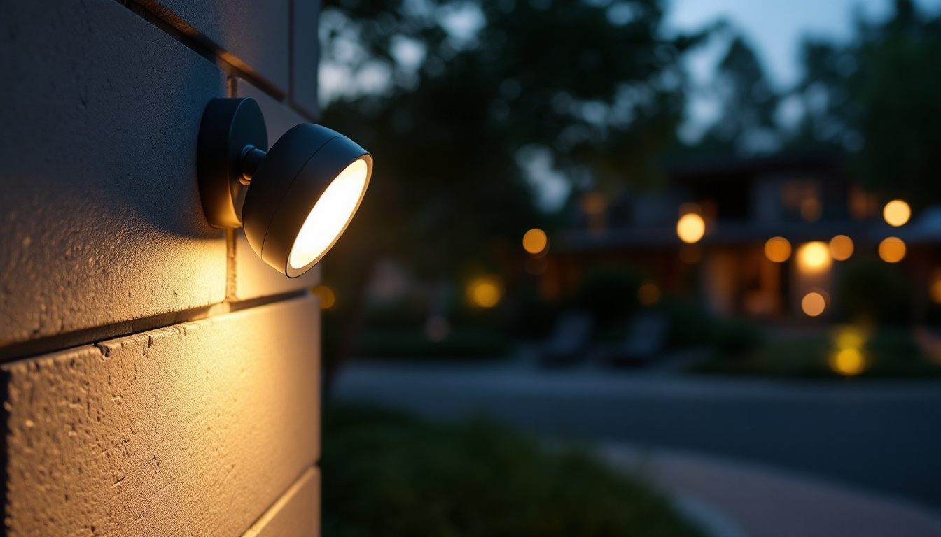 A photograph of capture a photograph of a well-lit outdoor area featuring a stylish motion detector light in action