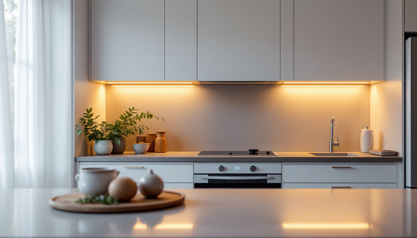 A photograph of a beautifully lit kitchen with under cabinet led lighting