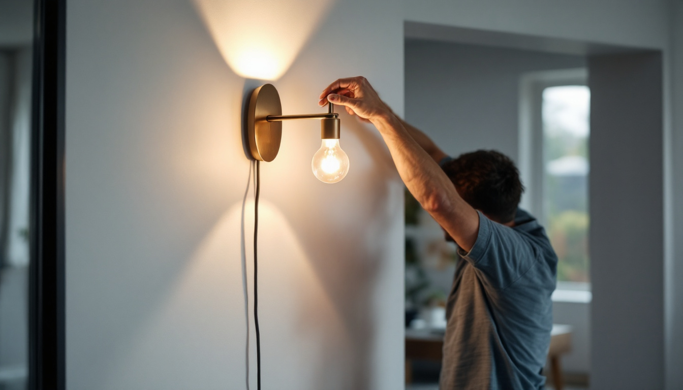 A photograph of a stylishly designed wall lamp being installed in a modern living space