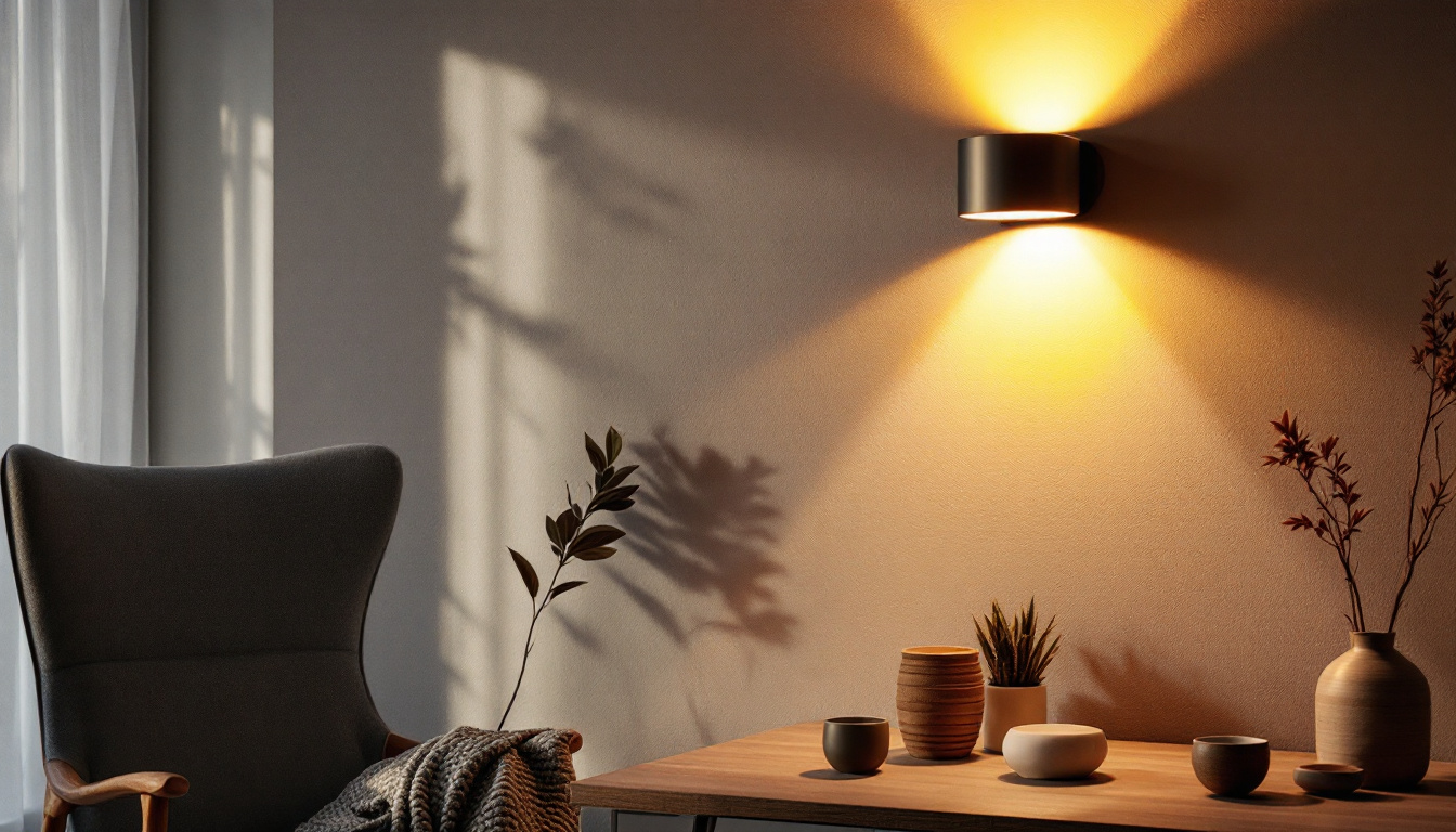 A photograph of a beautifully designed large wall sconce illuminating a cozy living space