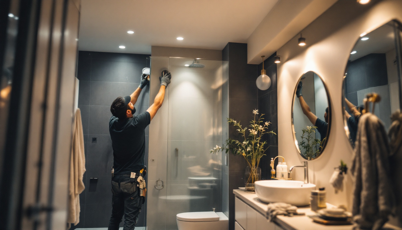 A photograph of capture a photograph of a beautifully designed bathroom showcasing recessed lighting