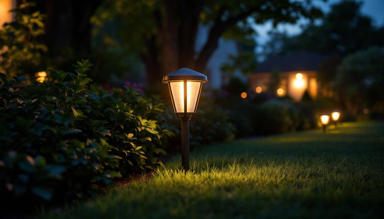 A photograph of a beautifully illuminated yard at dusk