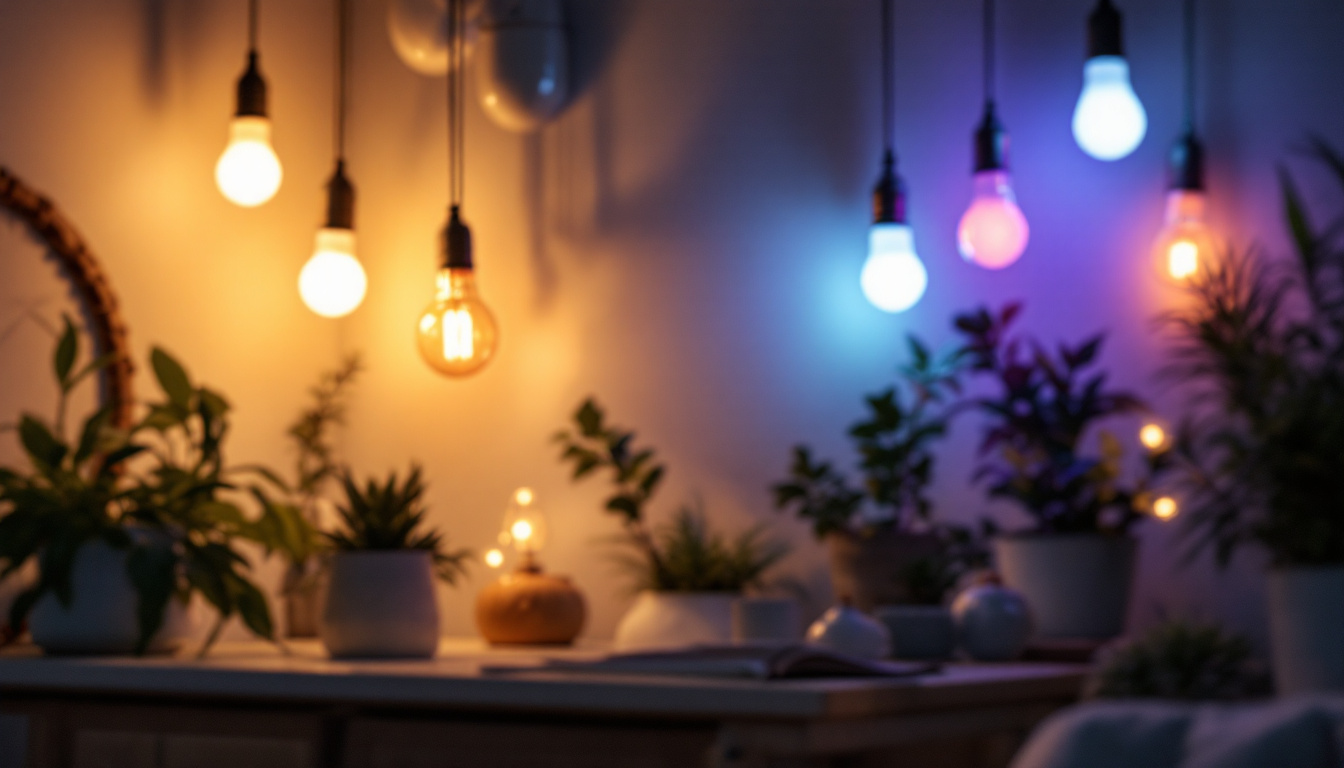 A photograph of a well-lit interior space showcasing various led light bulb installations